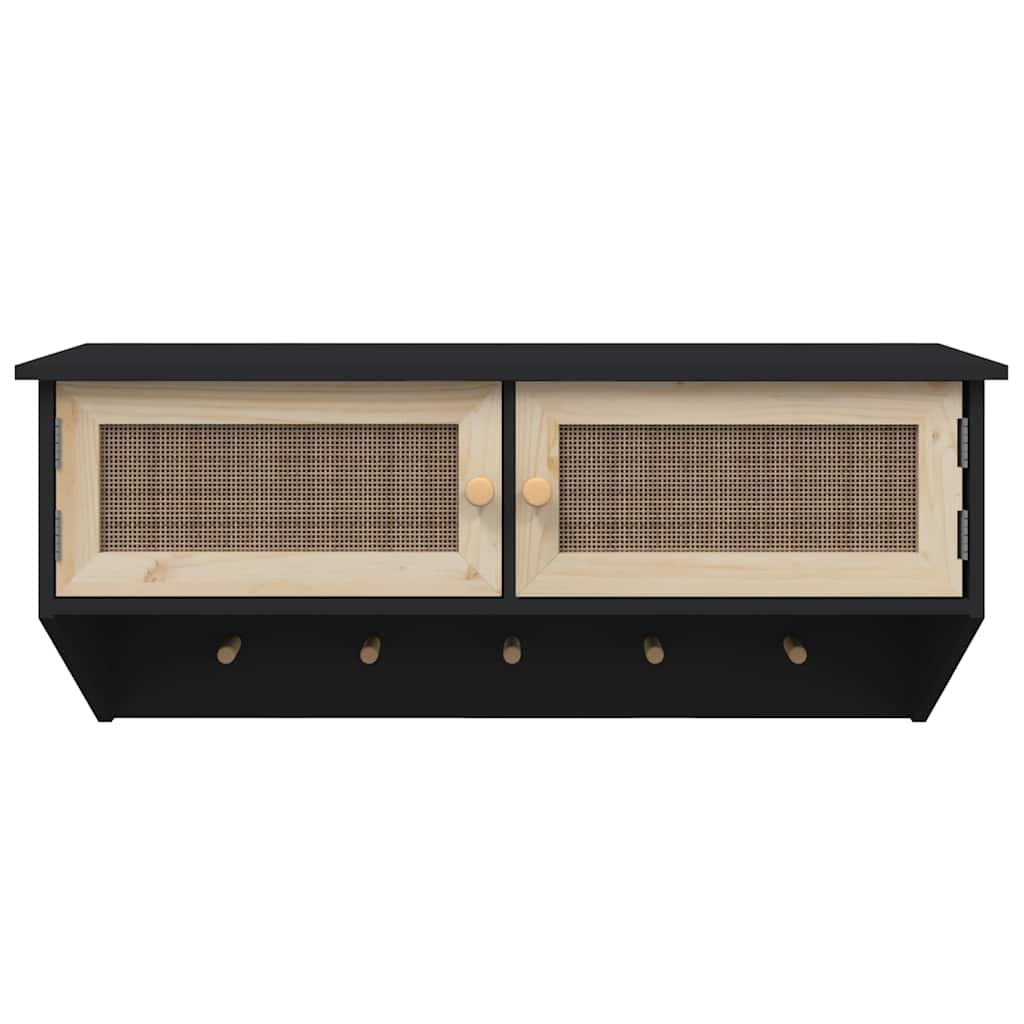 vidaXL Wandkapstok bewerkt hout en natuurlijk rattan wit