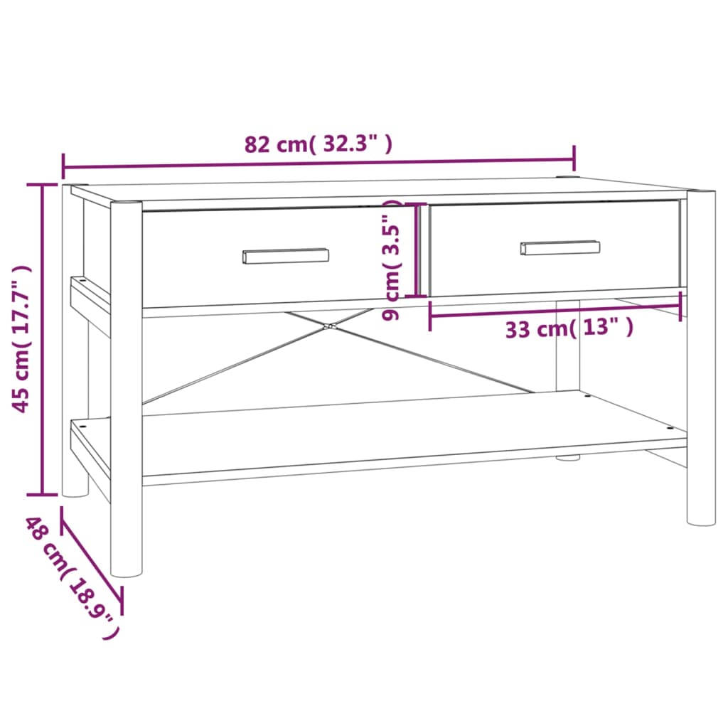 vidaXL Salontafel 82x48x45 cm bewerkt hout wit