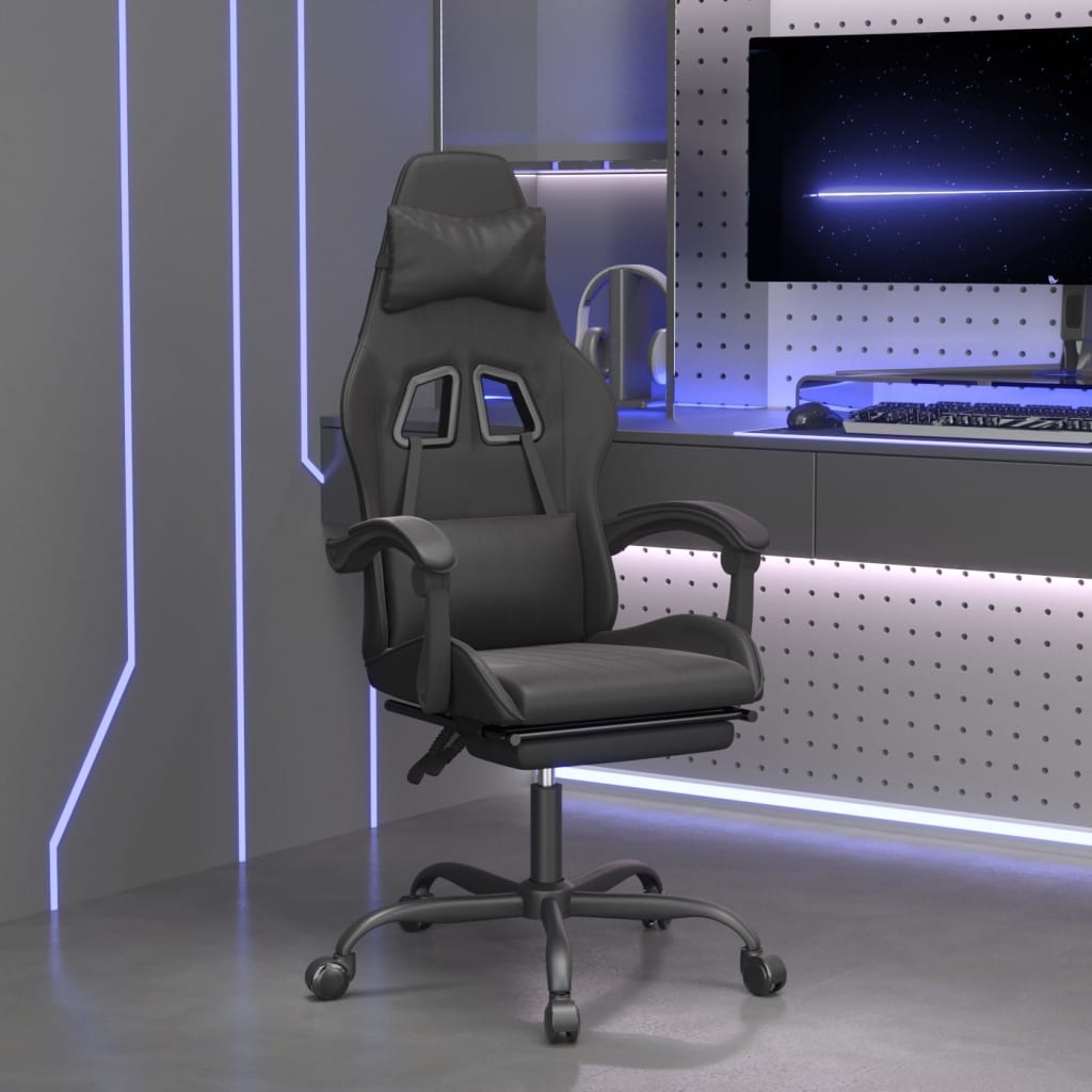vidaXL Gamestoel draaibaar kunstleer zwart en blauw