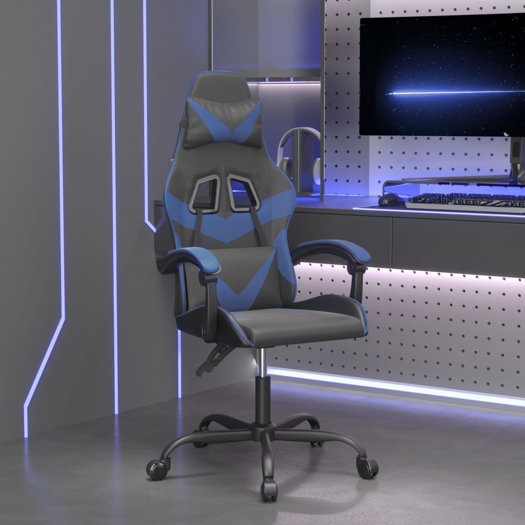 vidaXL Gamestoel draaibaar kunstleer zwart en blauw