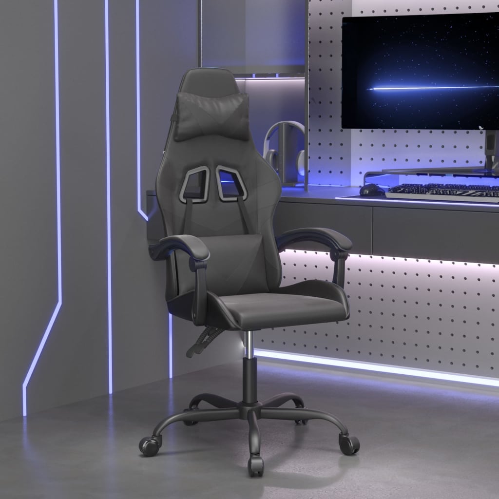 vidaXL Gamestoel draaibaar kunstleer zwart en blauw