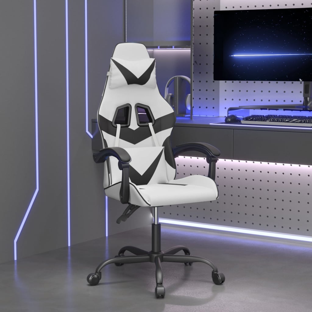 vidaXL Gamestoel draaibaar kunstleer zwart en blauw