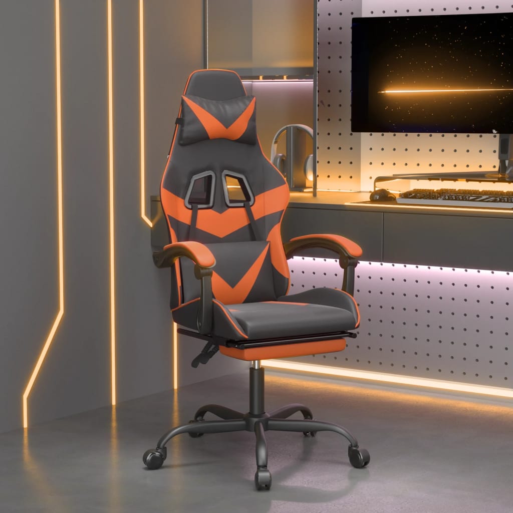 vidaXL Gamestoel draaibaar kunstleer zwart en blauw