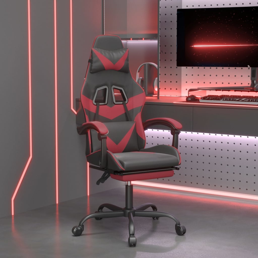 vidaXL Gamestoel draaibaar kunstleer zwart en blauw