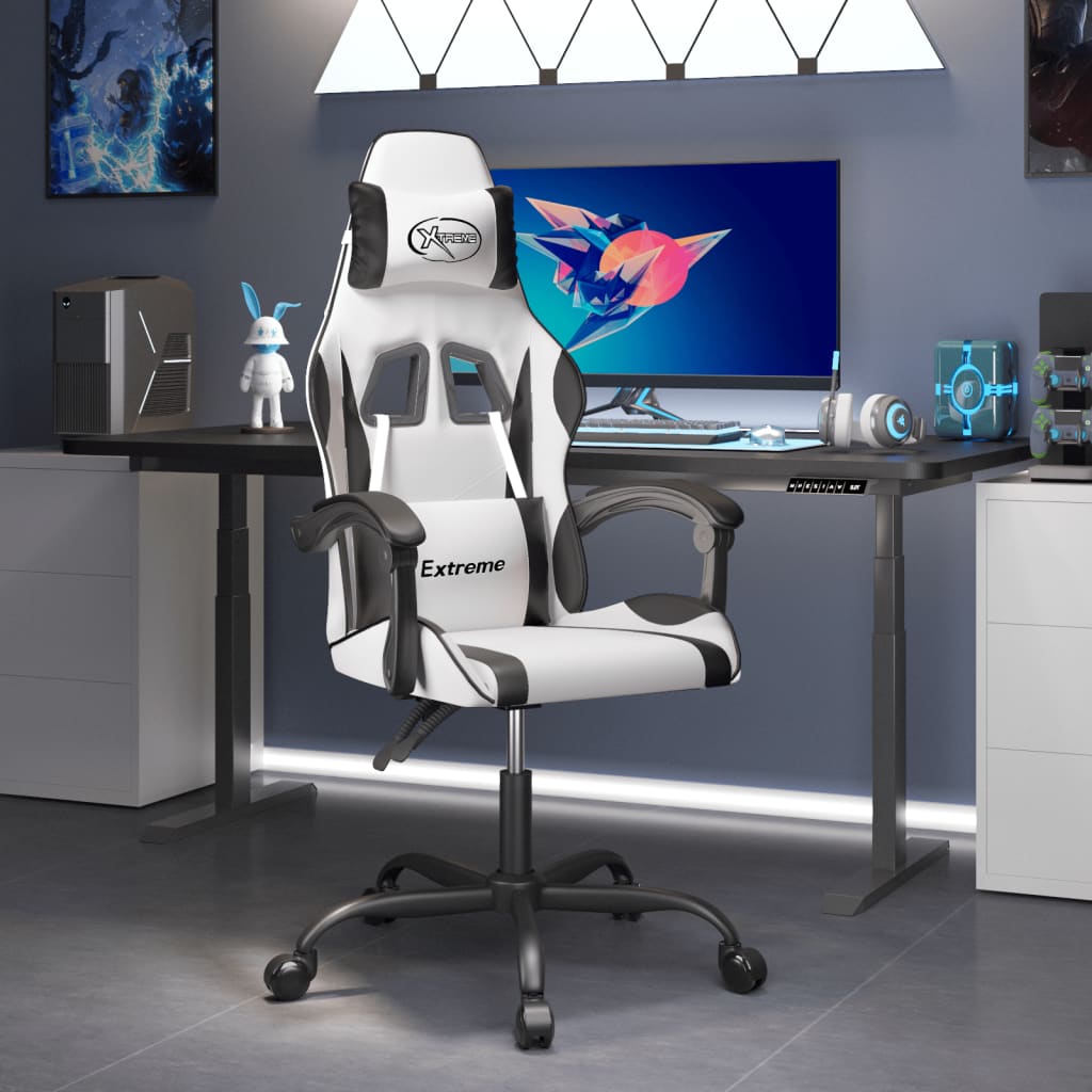 vidaXL Gamestoel draaibaar kunstleer zwart en blauw