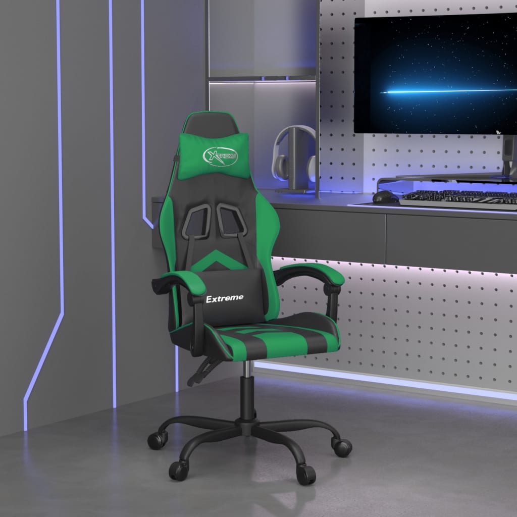 vidaXL Gamestoel draaibaar kunstleer zwart en blauw