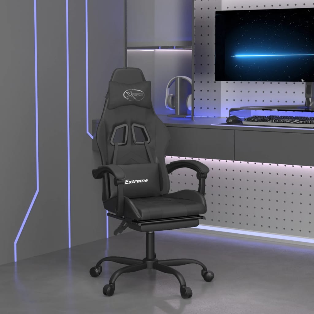 vidaXL Gamestoel draaibaar kunstleer zwart en blauw