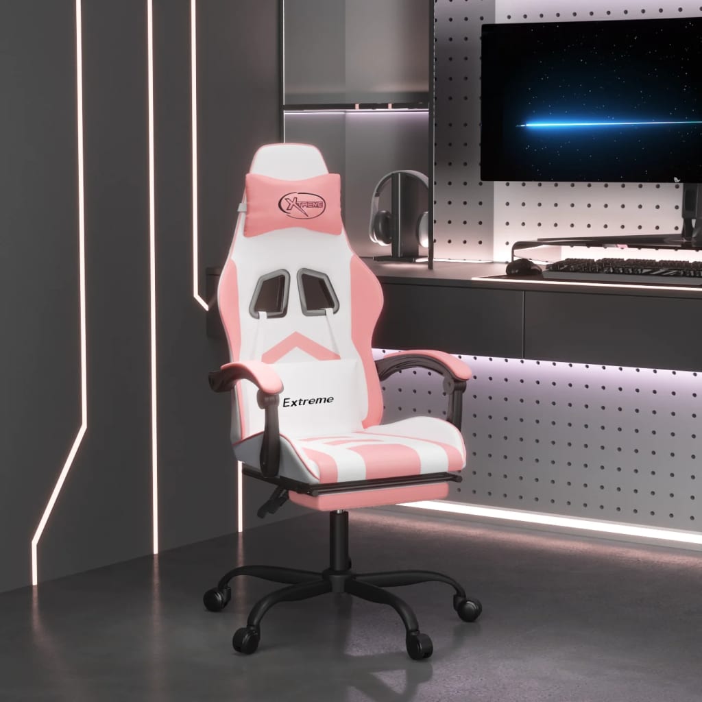 vidaXL Gamestoel draaibaar kunstleer zwart en blauw