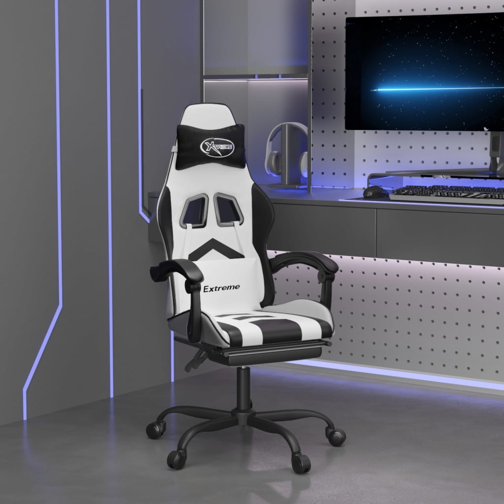 vidaXL Gamestoel draaibaar kunstleer zwart en blauw