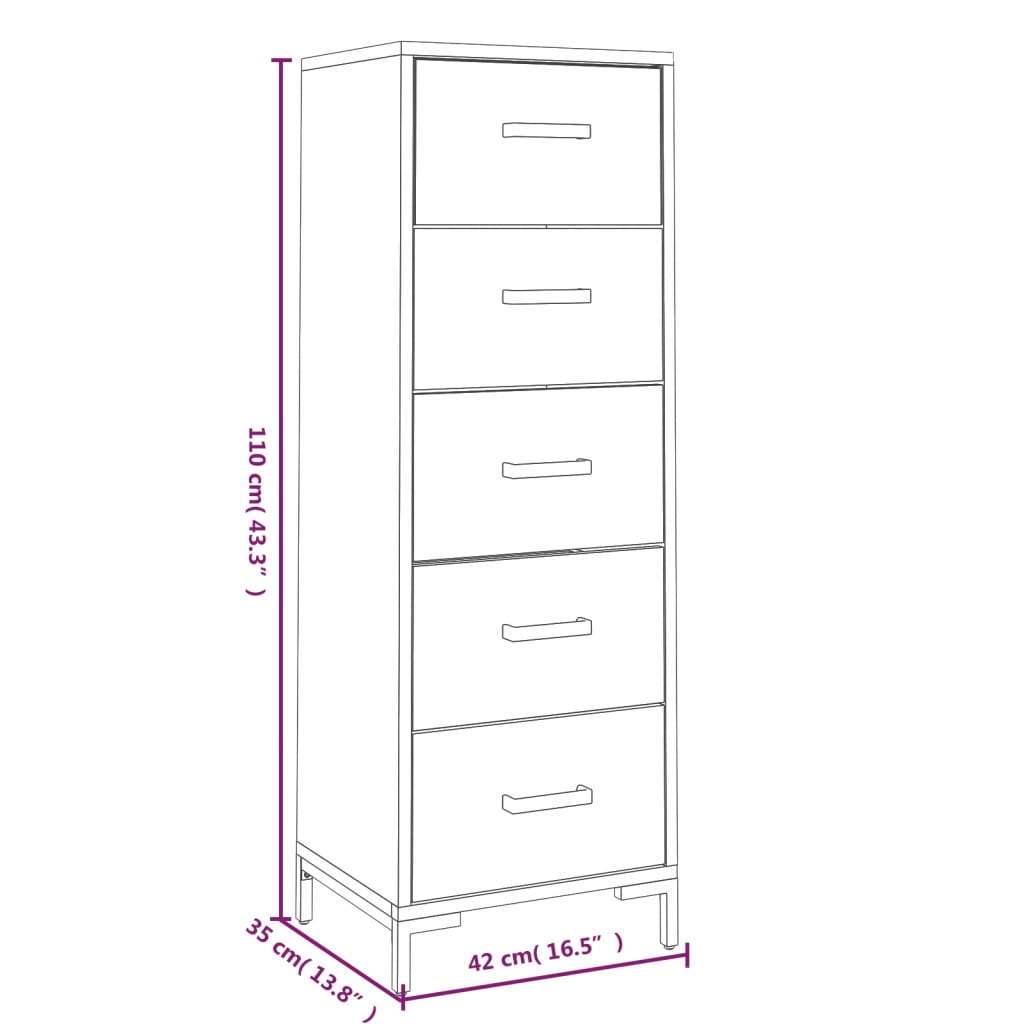 vidaXL Ladekast 42x35x110 cm massief grenenhout