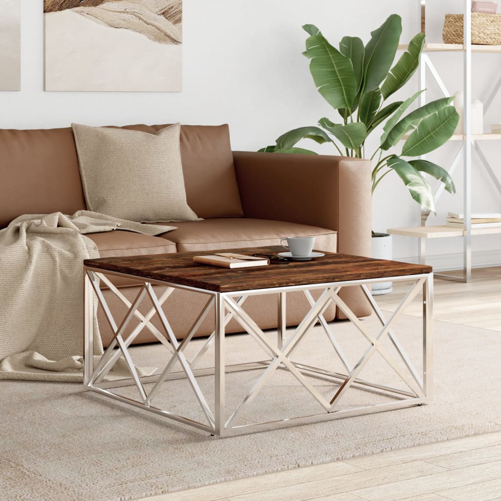 vidaXL Salontafel 80x80x40 cm roestvrij staal en glas