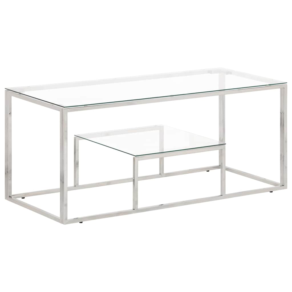 vidaXL Salontafel roestvrijstaal en gehard glas zilverkleurig