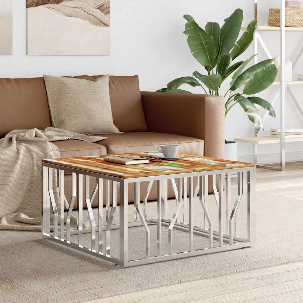vidaXL Salontafel 80x80x40 cm roestvrij staal en glas