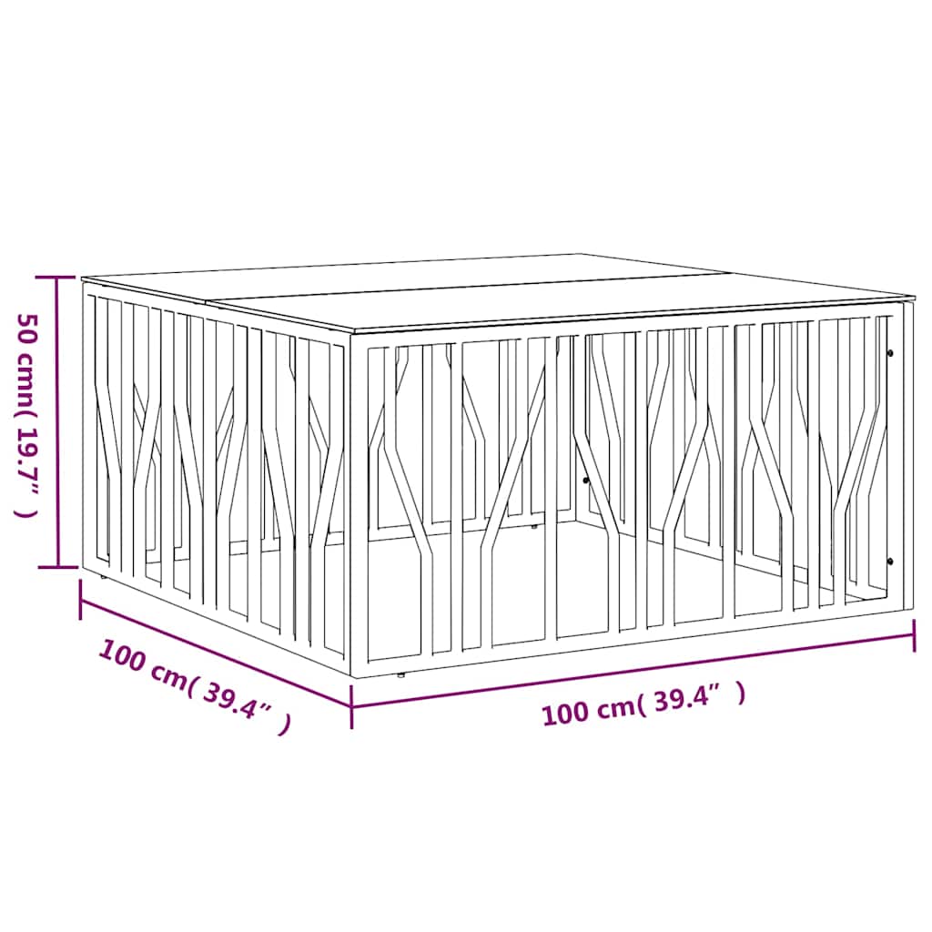 vidaXL Salontafel 100x100x50 cm roestvrij staal en glas