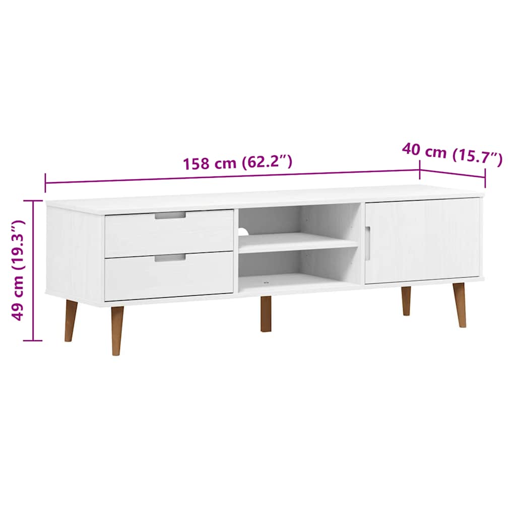 vidaXL Tv-meubel MOLDE 158x40x49 cm massief grenenhout wit