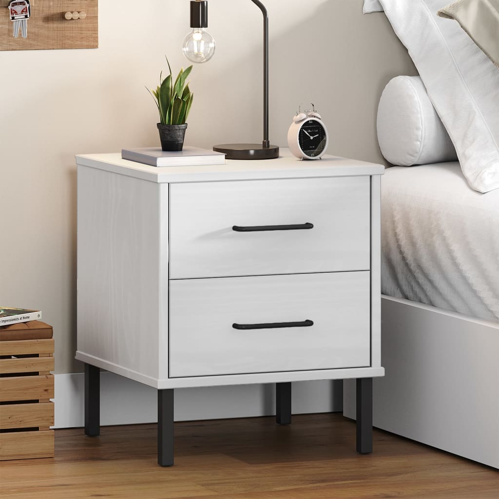 vidaXL Nachtkastje met metalen poten OSLO massief grenenhout bruin