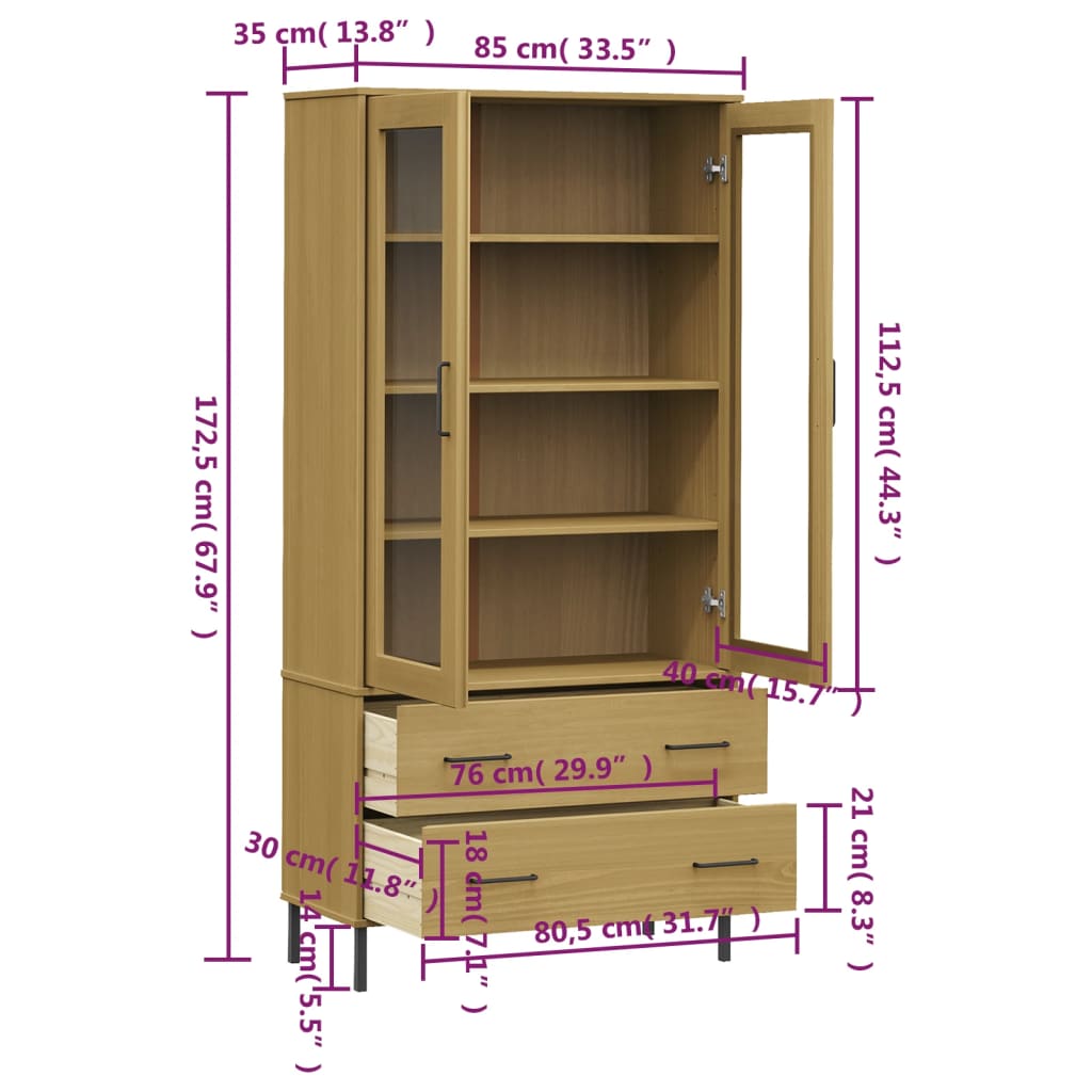 vidaXL Boekenkast met metalen poten OSLO 85x35x172,5 cm hout bruin