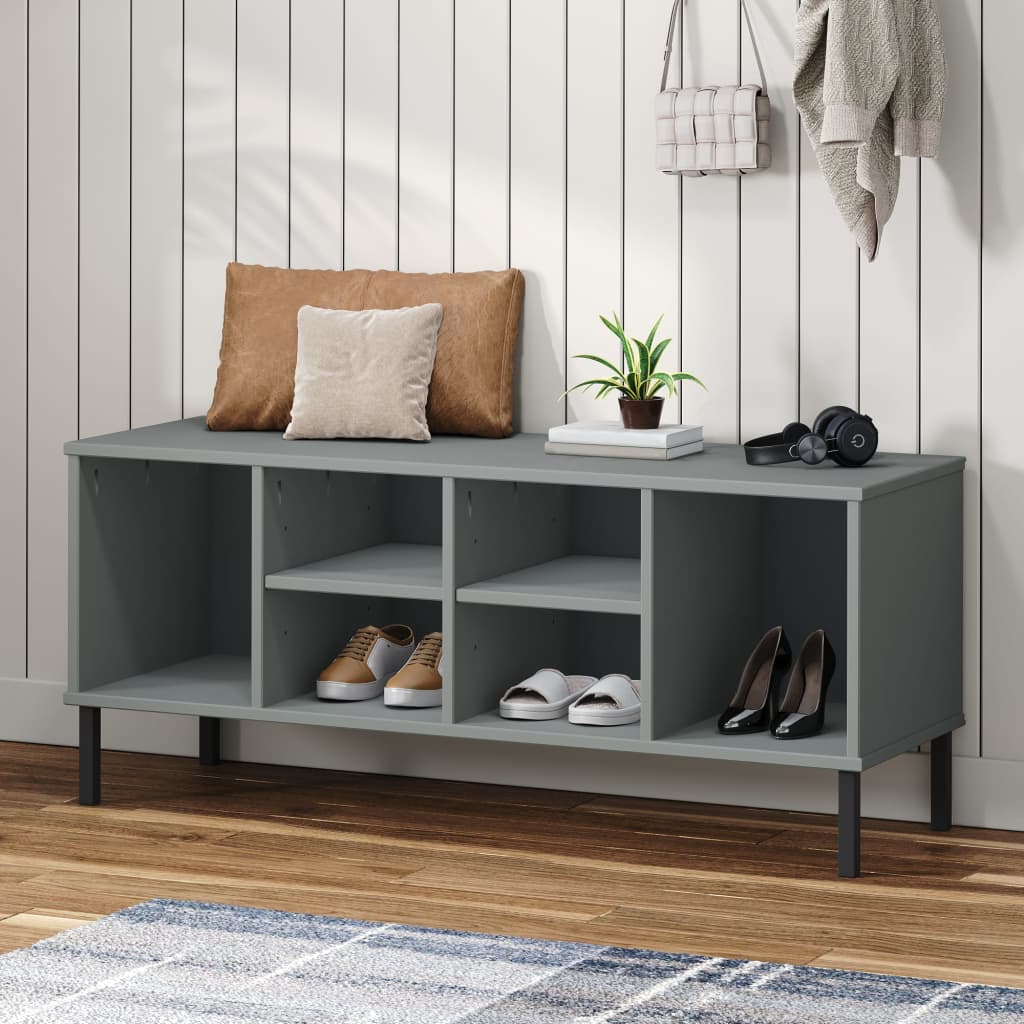 vidaXL Shoe Rack with Metal Legs OSLO 106x35x45cm Pine Wood Brown