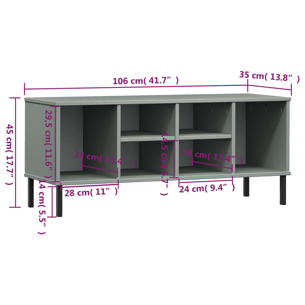 vidaXL Shoe Rack with Metal Legs OSLO 106x35x45cm Pine Wood Brown