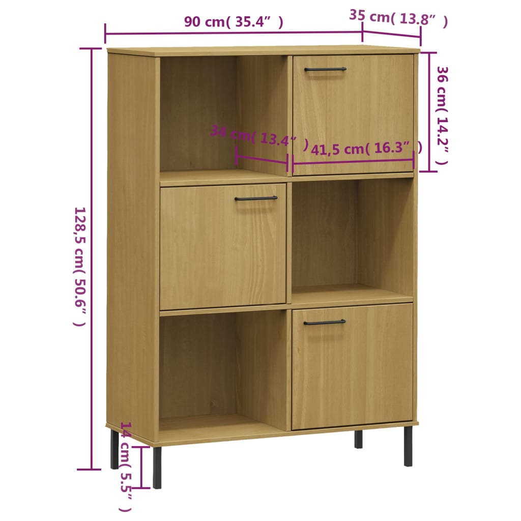 vidaXL Boekenkast met metalen poten OSLO 90x35x128,5 cm hout bruin
