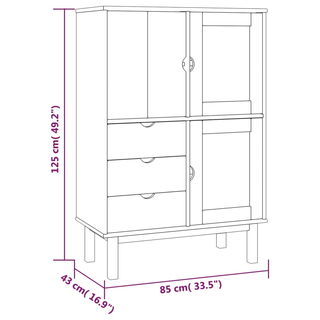 vidaXL Hoge kast OTTA 85x43x125 cm massief grenenhout