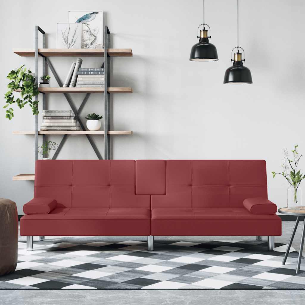 vidaXL Sofa Bed with Cup Holders Faux Leather Black
