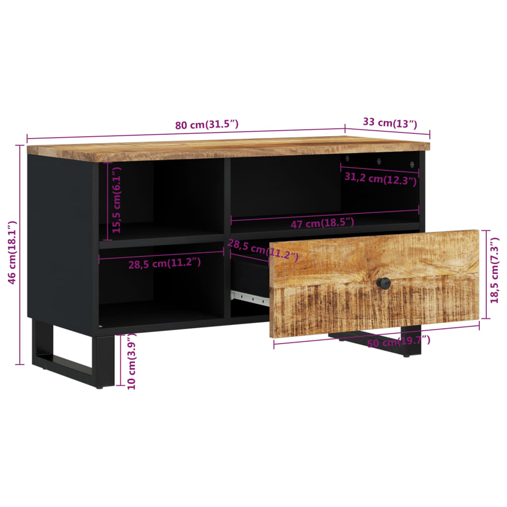 vidaXL Tv-meubel 80x33x46 cm massief mangohout en bewerkt hout