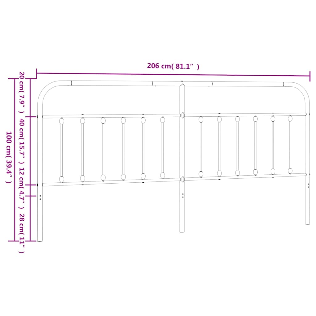 vidaXL Vervangend hoofdbord metaal zwart 75 cm