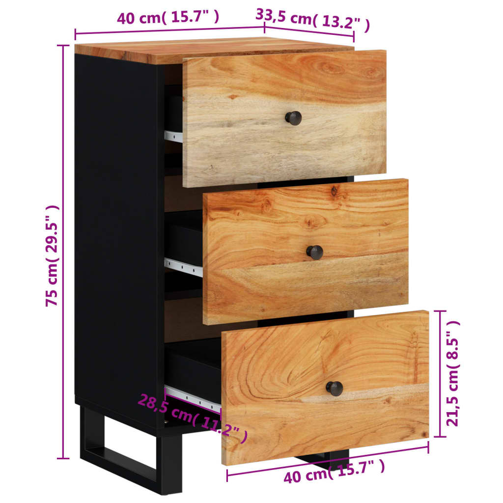 vidaXL Dressoir met 3 lades 40x33,5x75 cm massief mangohout