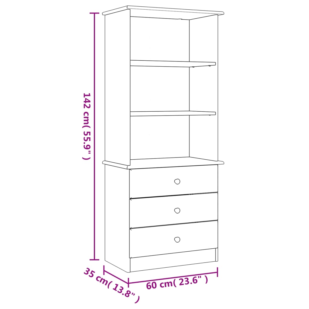 vidaXL Boekenkast met lades ALTA 60x35x142 cm massief grenenhout