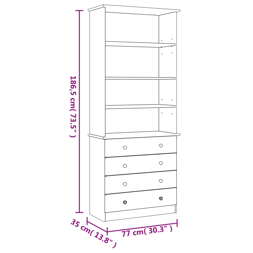 vidaXL Boekenkast met lades ALTA 77x35x186,5 cm massief grenenhout