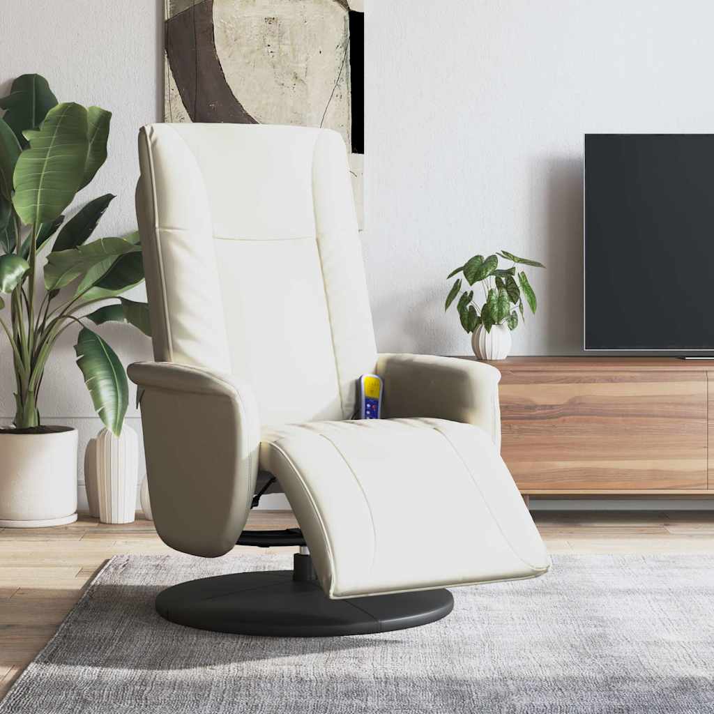 vidaXL Adjustable Massage Recliner with Footrest Faux Leather Cream