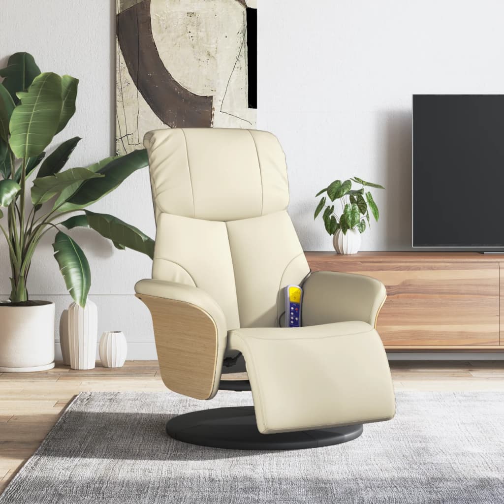 vidaXL Massagestoel verstelbaar met voetensteun kunstleer crèmekleurig