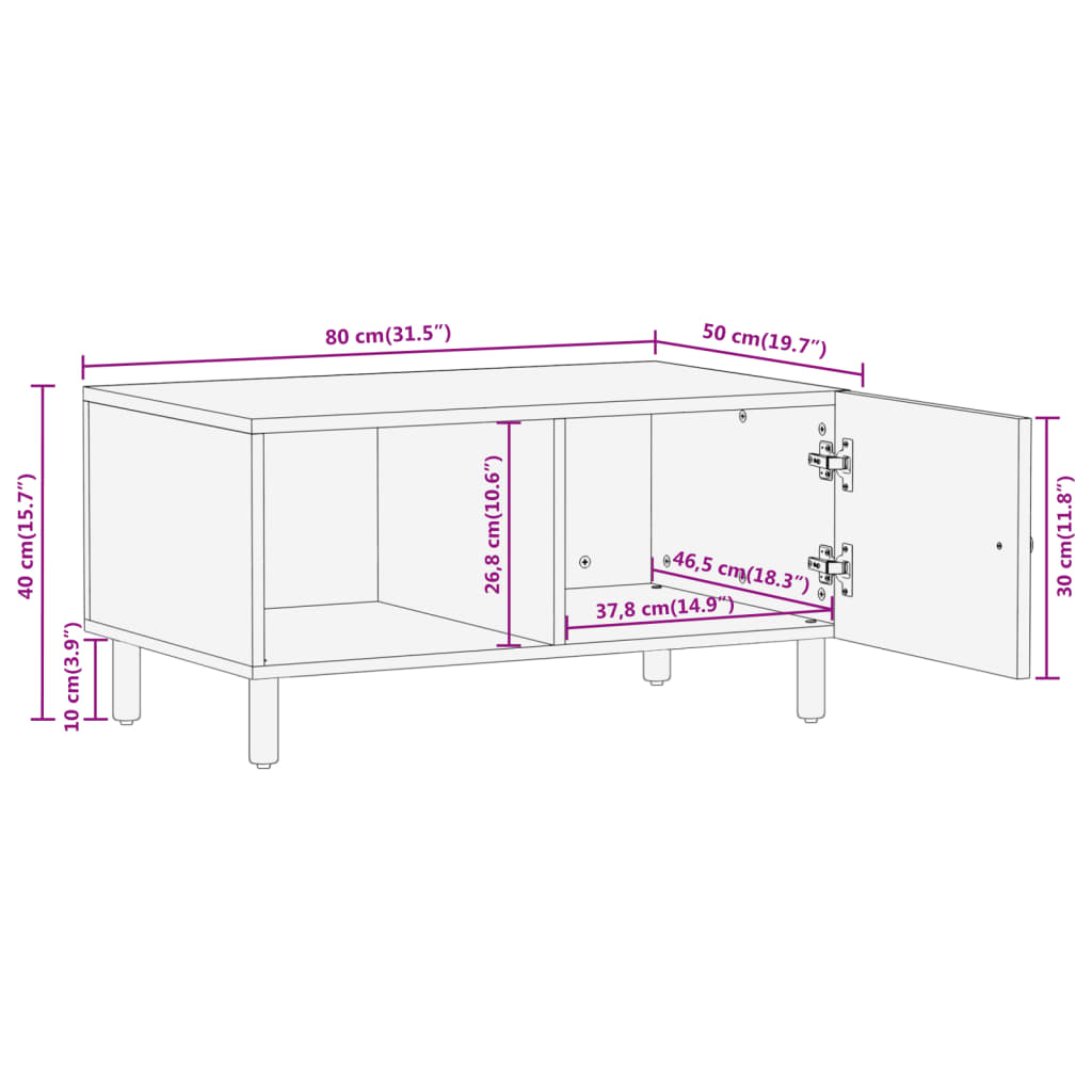 vidaXL Salontafel 80x50x40 cm massief mangohout zwart