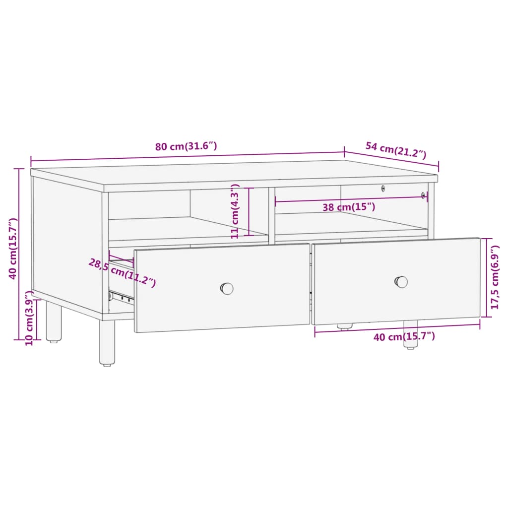 vidaXL Coffee Table 80x54x40 cm Solid Mango Wood Black