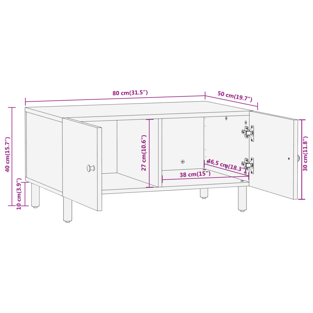 vidaXL Coffee Table 80x50x40 cm Solid Mango Wood Black
