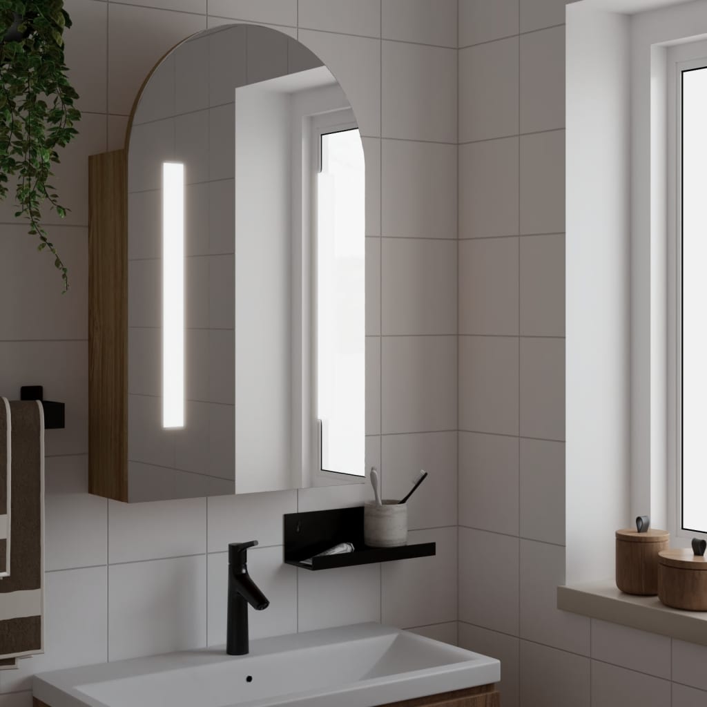 vidaXL Badkamerkast met spiegel en LED gebogen 42x13x70 cm wit