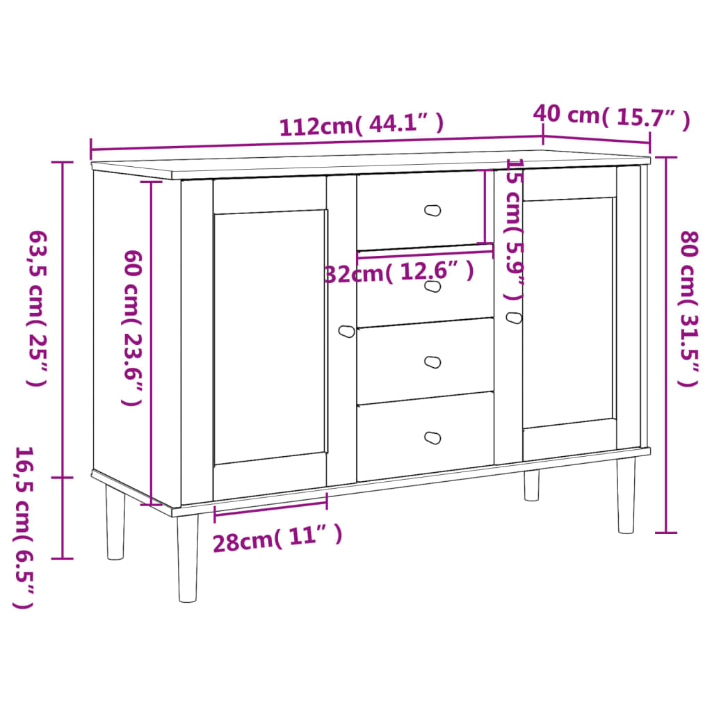 vidaXL Sideboard SENJA Rattan-Look 112x40x80 cm Pine Wood Brown