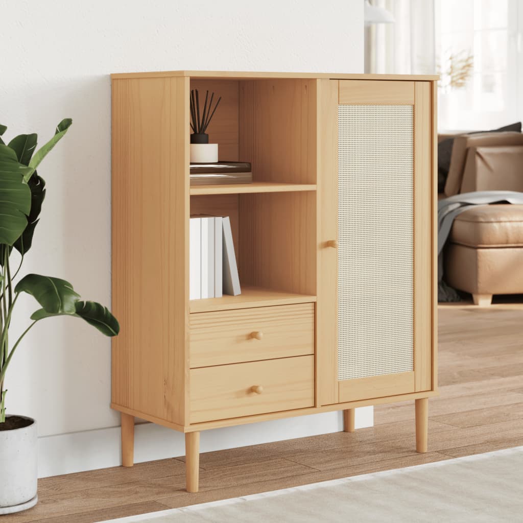 vidaXL Tall cabinet SENJA rattan-look 90x40x112 cm pine wood brown