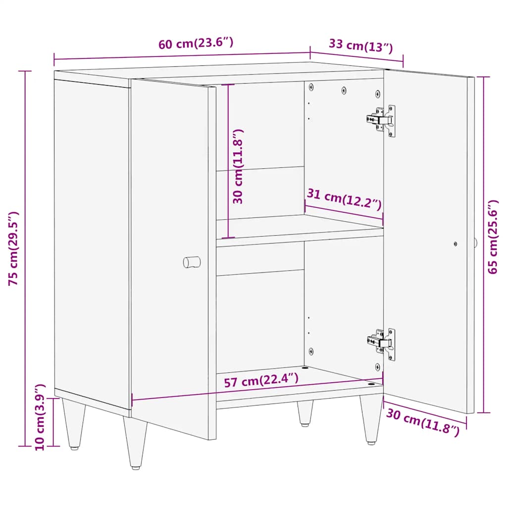 vidaXL Sideboard 60x33x75 cm solid mango wood