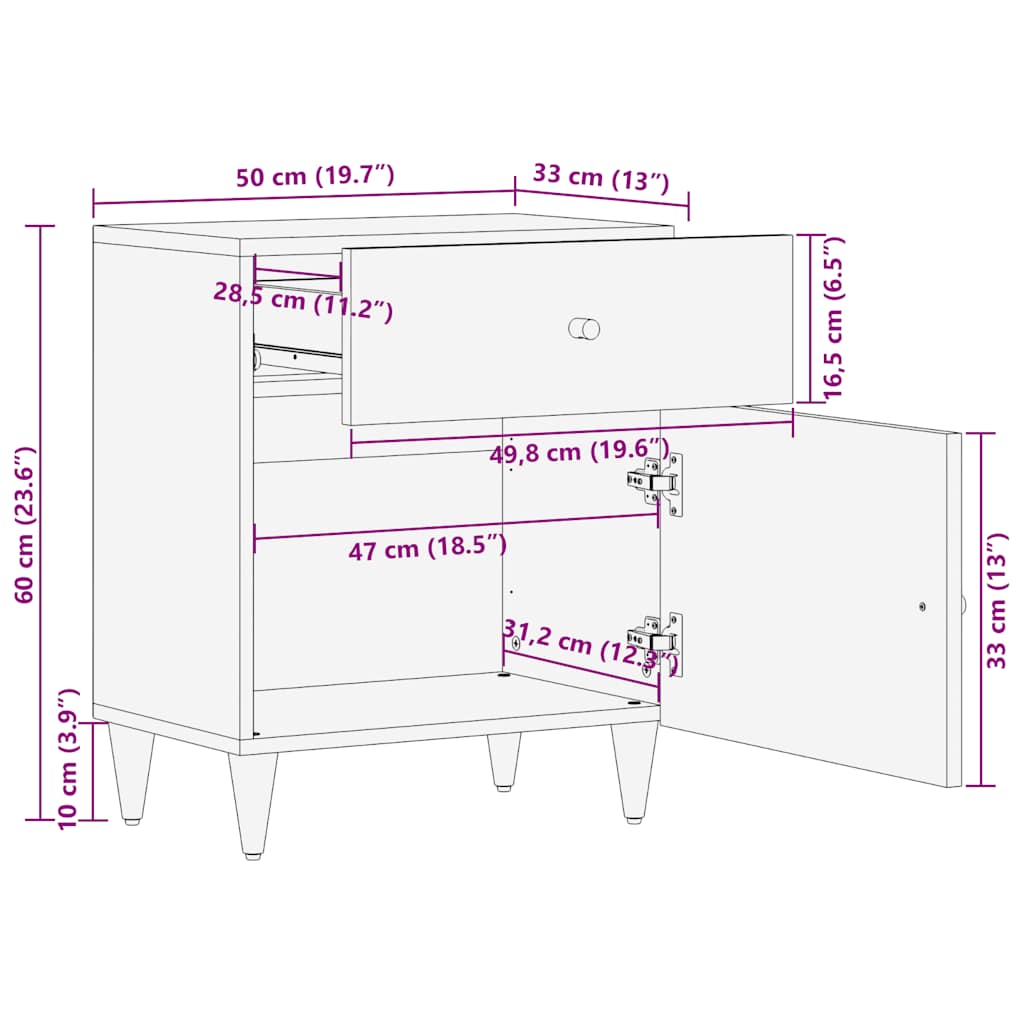 vidaXL Nightstand 50x33x60 cm solid mango wood