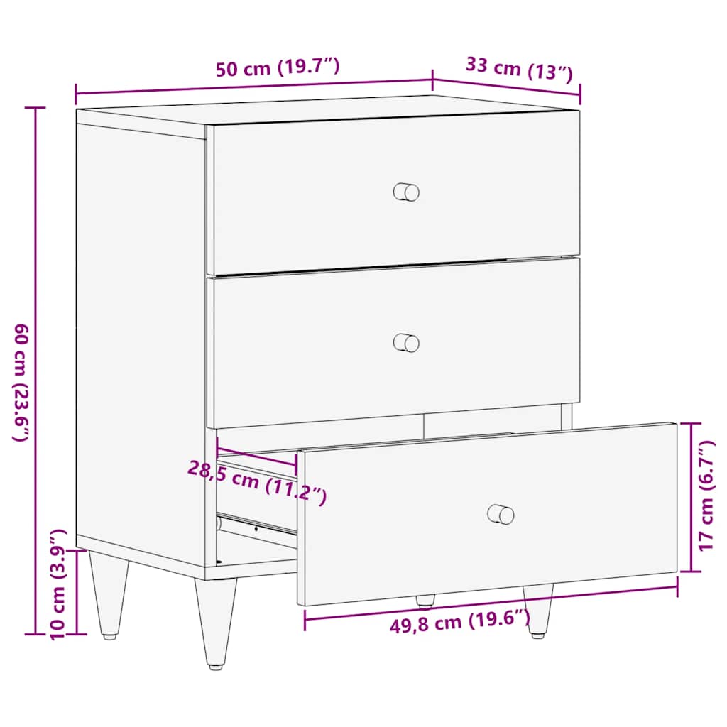 vidaXL Bedside Cabinet 50x33x62 cm Solid Mango Wood