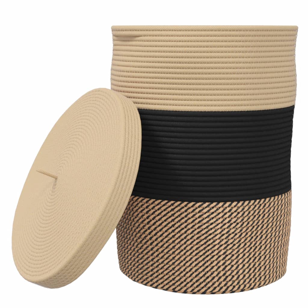 vidaXL Opbergmand met deksel Ø 37x50 cm katoen zwart en beige