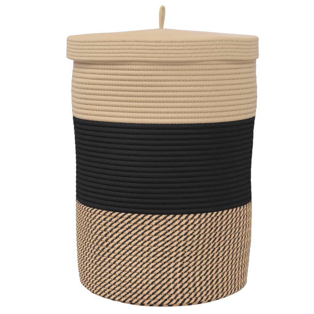 vidaXL Opbergmand met deksel Ø 37x50 cm katoen zwart en beige