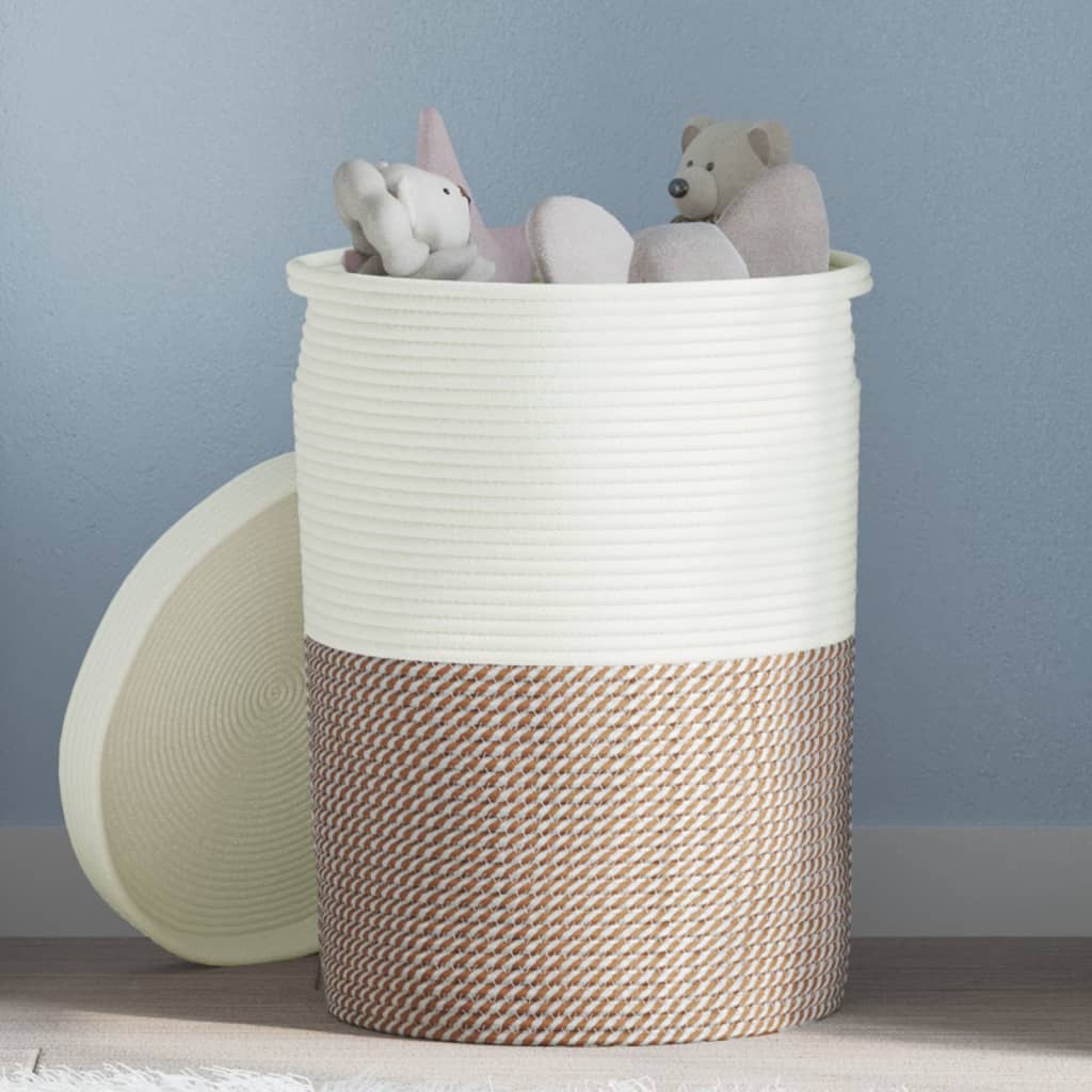 vidaXL Opbergmand met deksel Ø 37x50 cm katoen zwart en beige