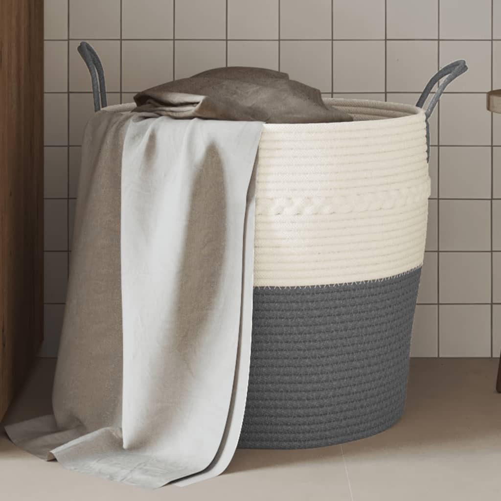 vidaXL Opbergmand Ø 38x46 cm katoen grijs en wit