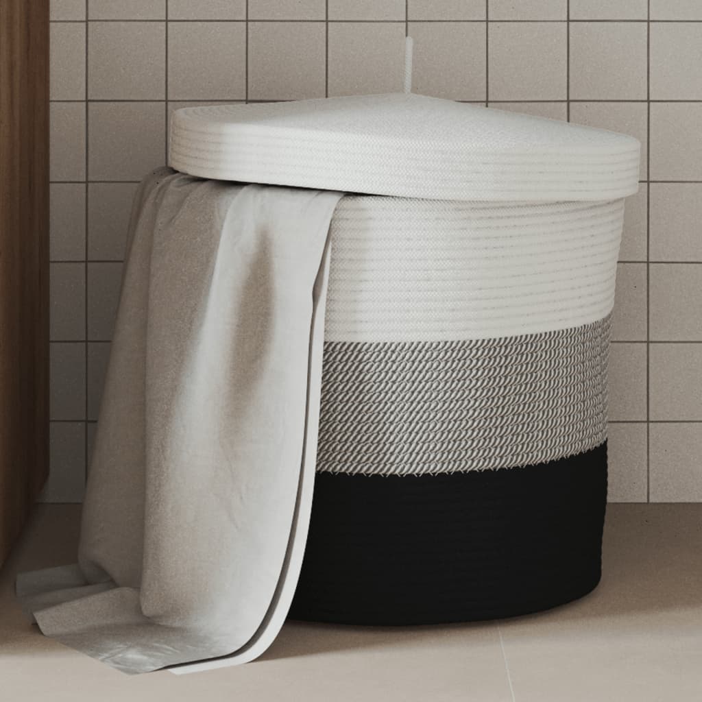 vidaXL Opbergmand met deksel Ø 40x35 cm katoen wit en zwart