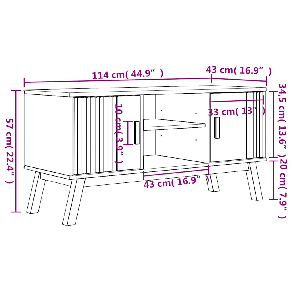 vidaXL Tv-meubel OLDEN 114x43x57 cm massief grenenhout bruin