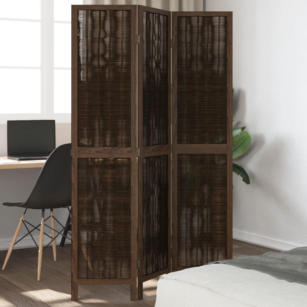 vidaXL 3-Panel Room Divider Solid Paulownia Wood Dark Brown