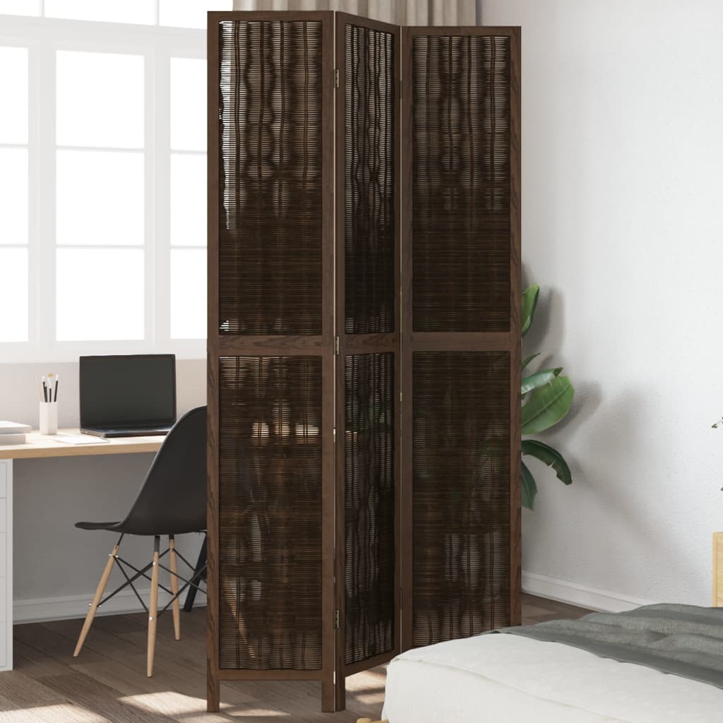 vidaXL 3-Panel Room Divider Solid Paulownia Wood Dark Brown